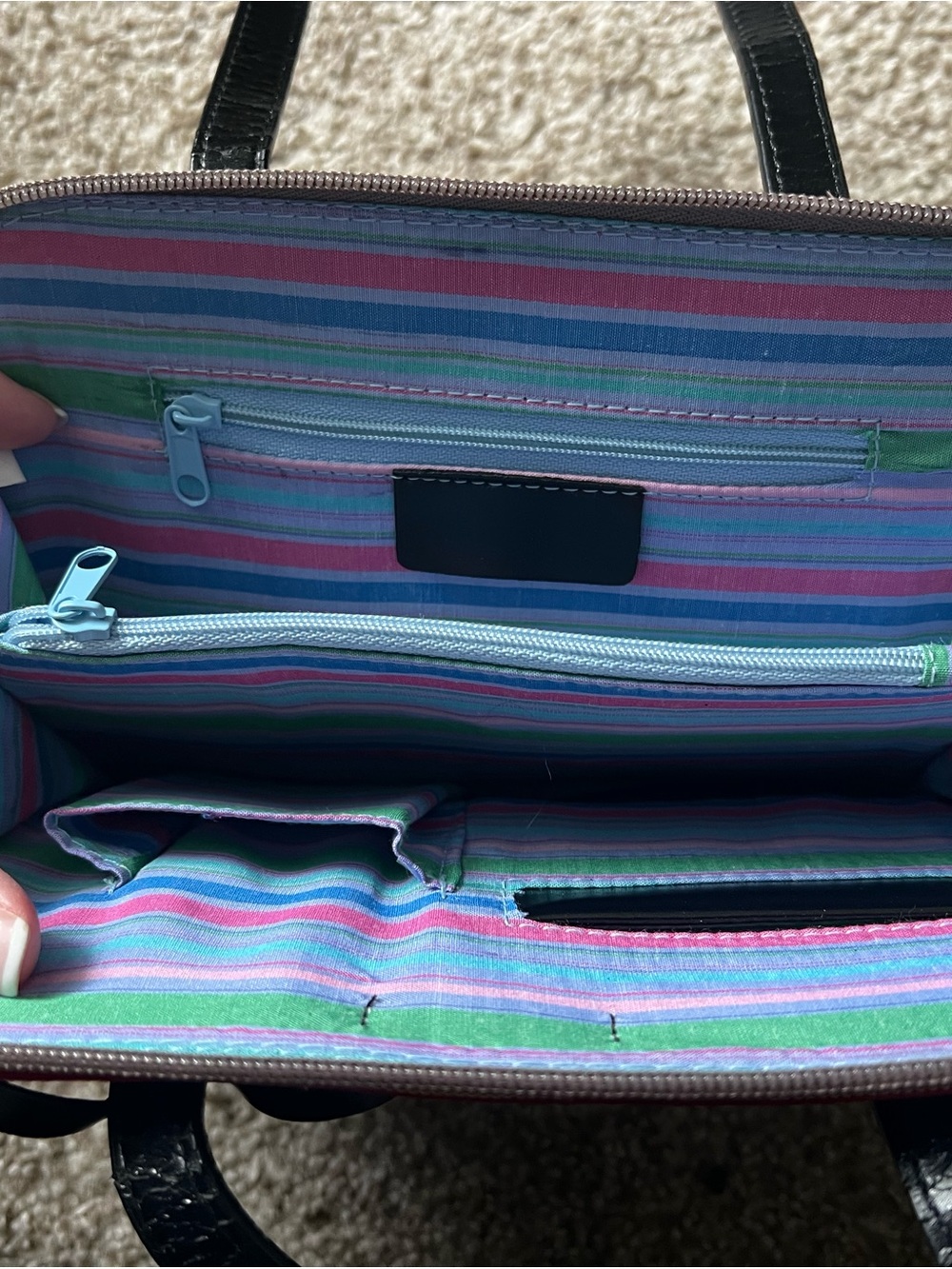 kate spade Vintage Striped Bow Shoulder Bag in Beige, Black and Green - Picture 8 of 11